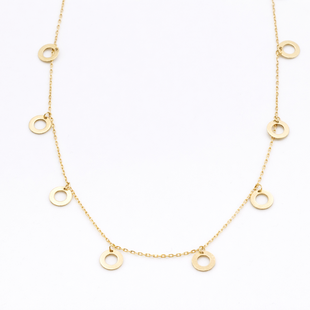 18K Solid Gold Circle Charm Necklace
