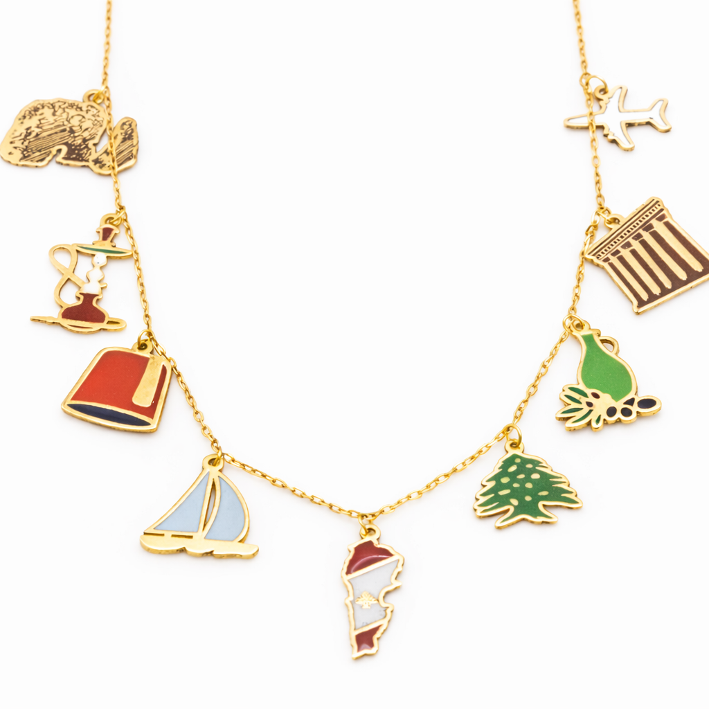 18K Solid Gold Lebanon Charm Necklace