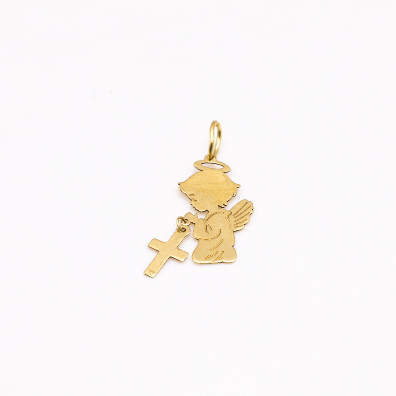 Angel and Cross Charm for Pendant in 18K