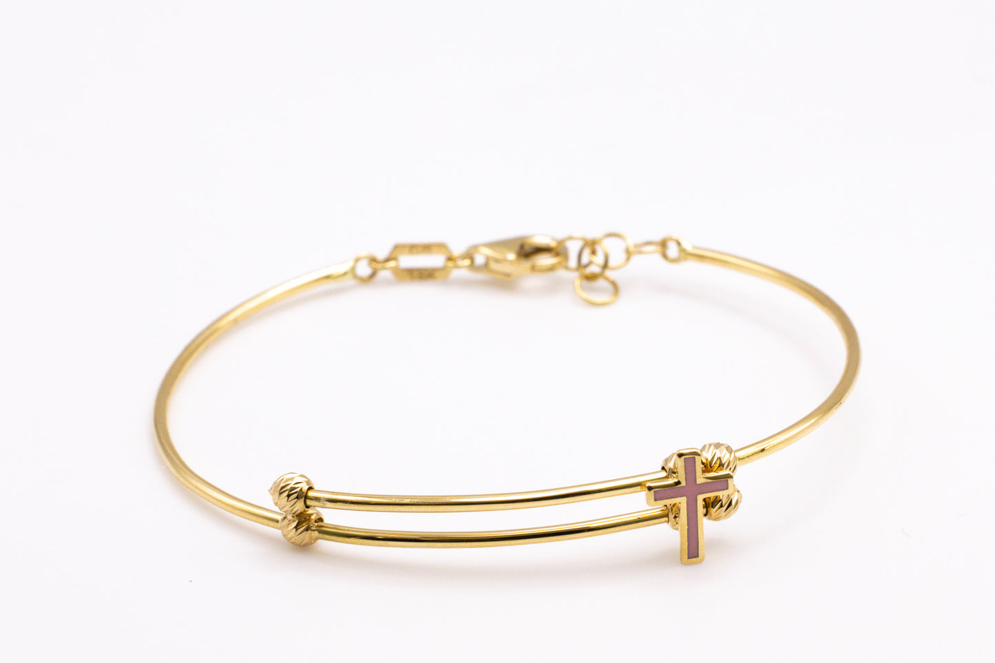 Pink Cross Bracelet in 18K Gold