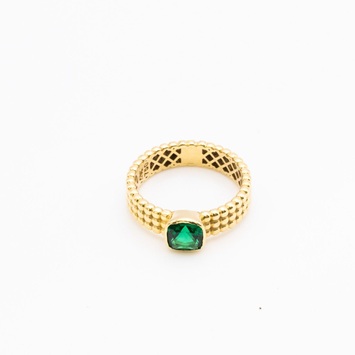 18K Beaded with Green Stone