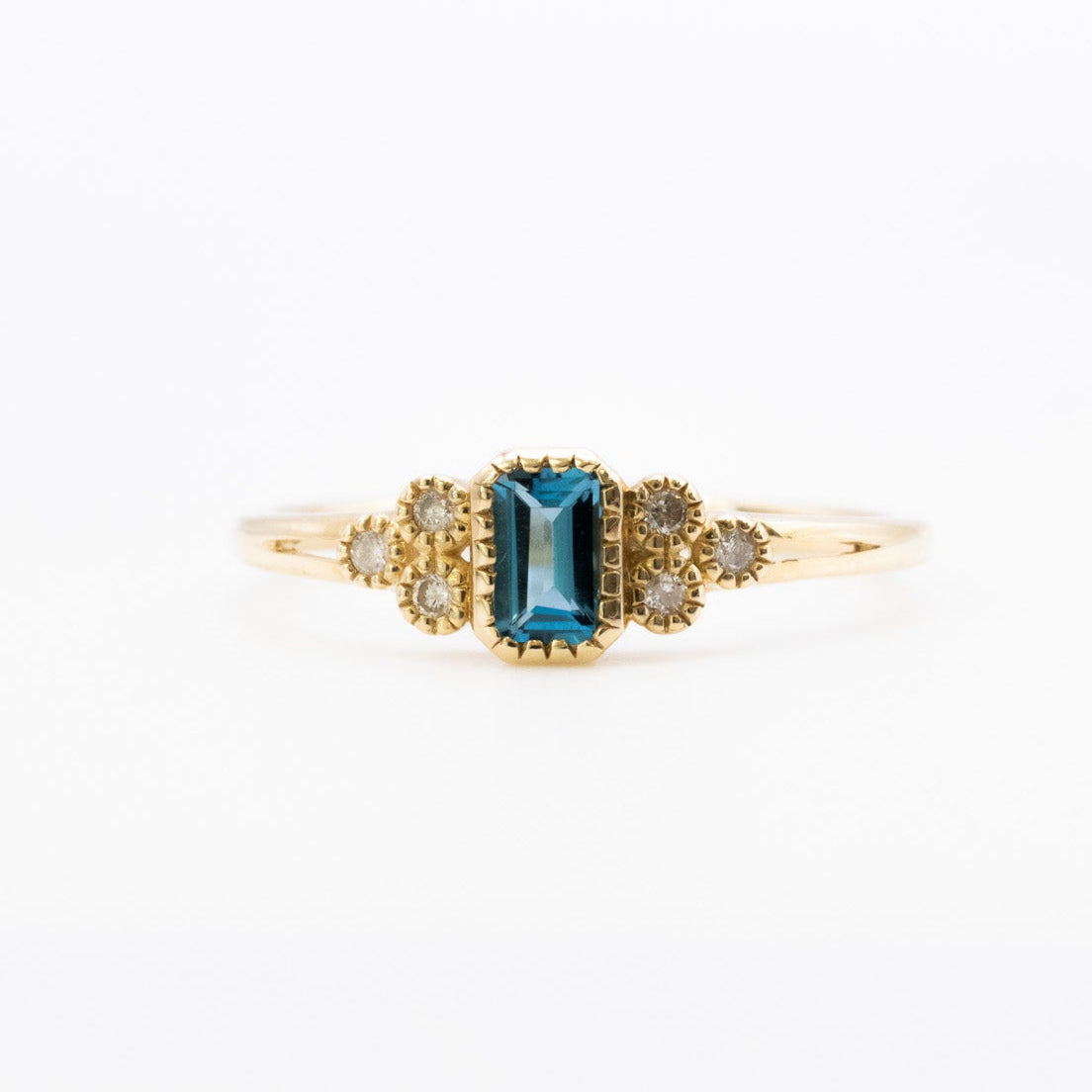 14K Blue Topaz And Natural Diamonds Ring