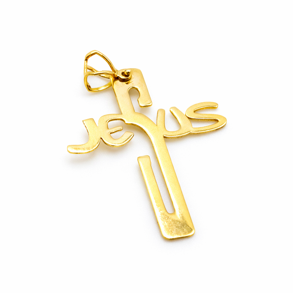 18K Solid Gold Jesus Cross Pendant