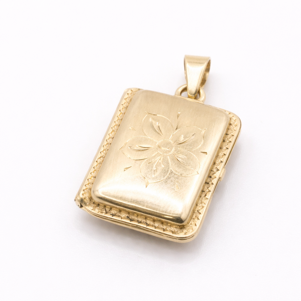14K Solid Gold Rectangle Locket Pendant