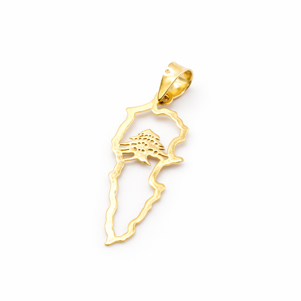 18K Gold Lebanon Map Pendant with Cedar Tree