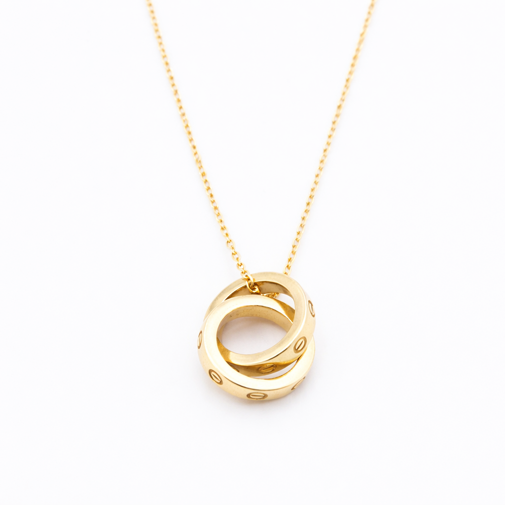 18K Solid Gold Interlocking Rings Necklace