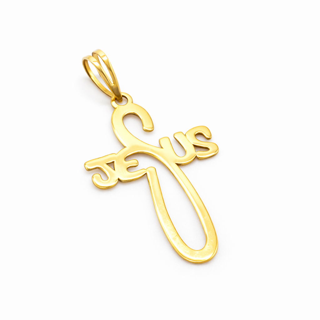 18K Solid Gold Jesus Cross Pendant