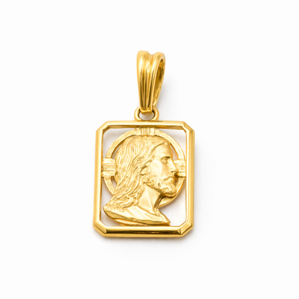 18K Solid Gold Jesus Portrait Pendant