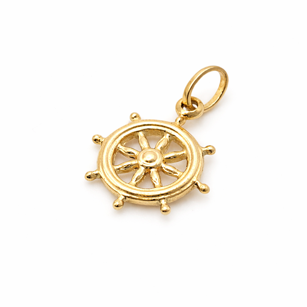 14K Solid Gold Ship Wheel Pendant Charm