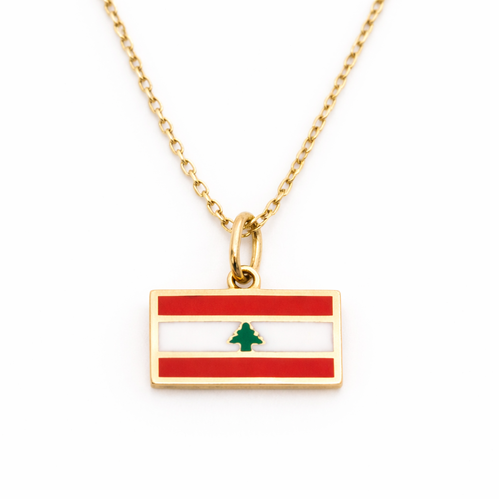 18K Solid Gold Lebanon Flag Necklace