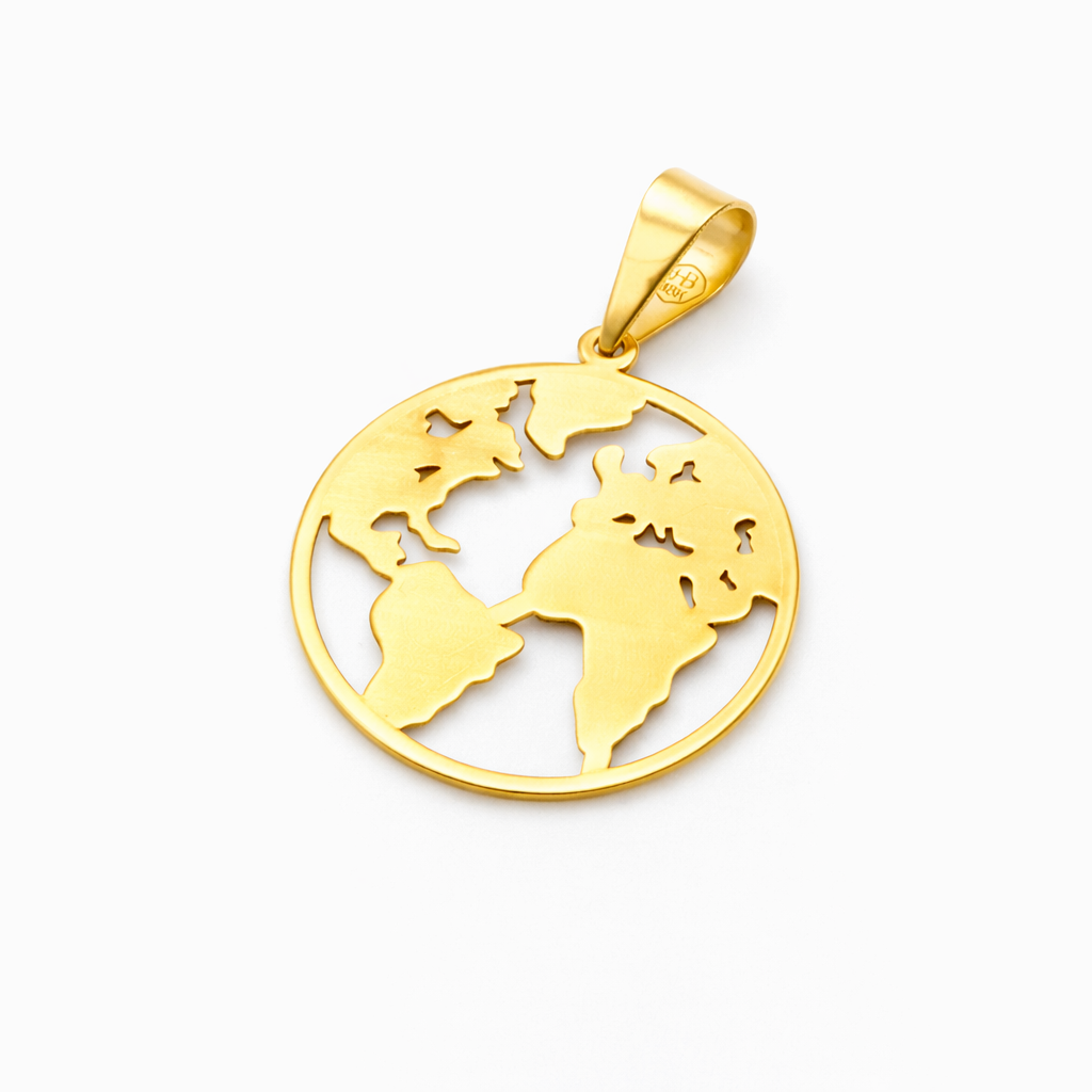 18K Solid Gold World Map Pendant