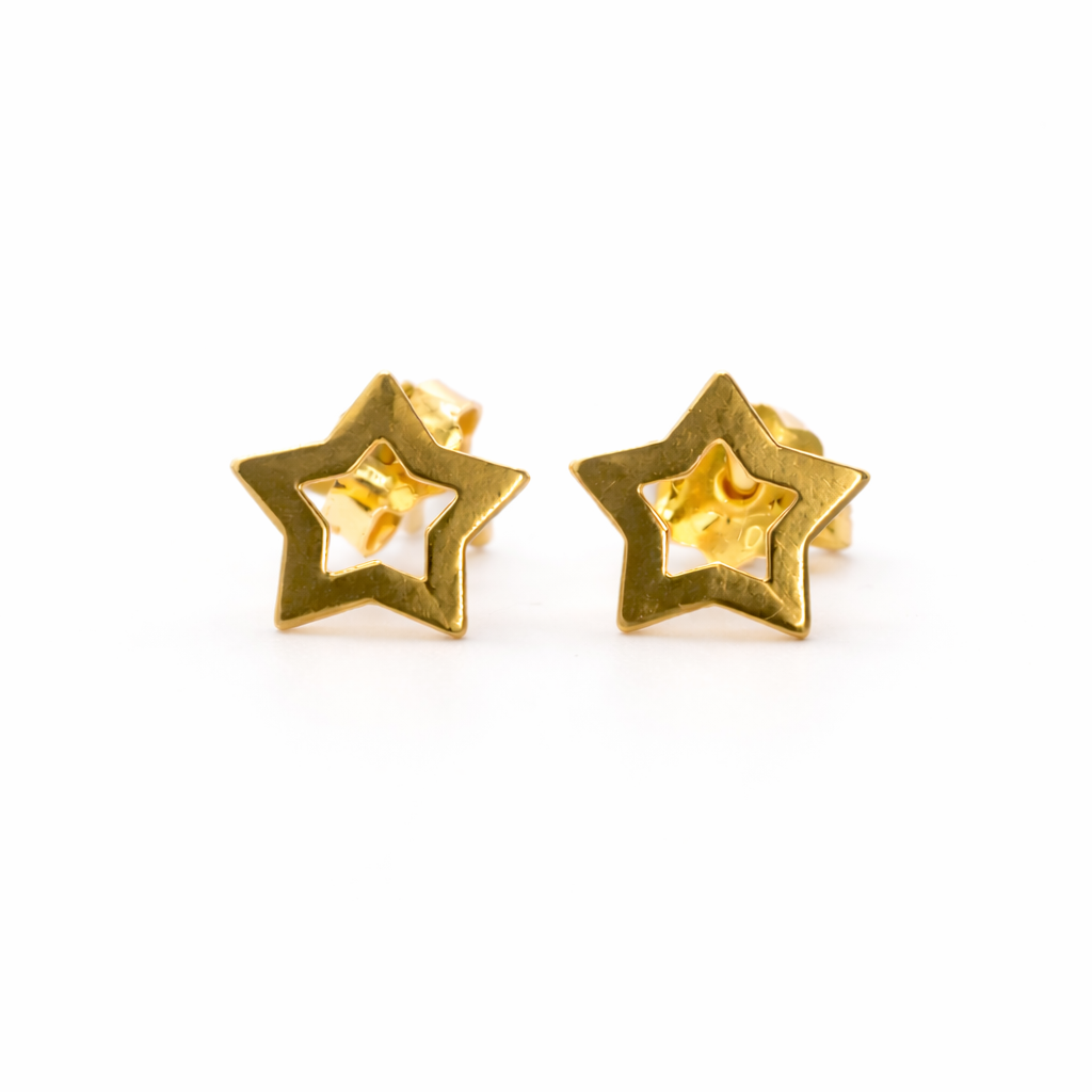 18K Solid Gold Star Stud Earrings