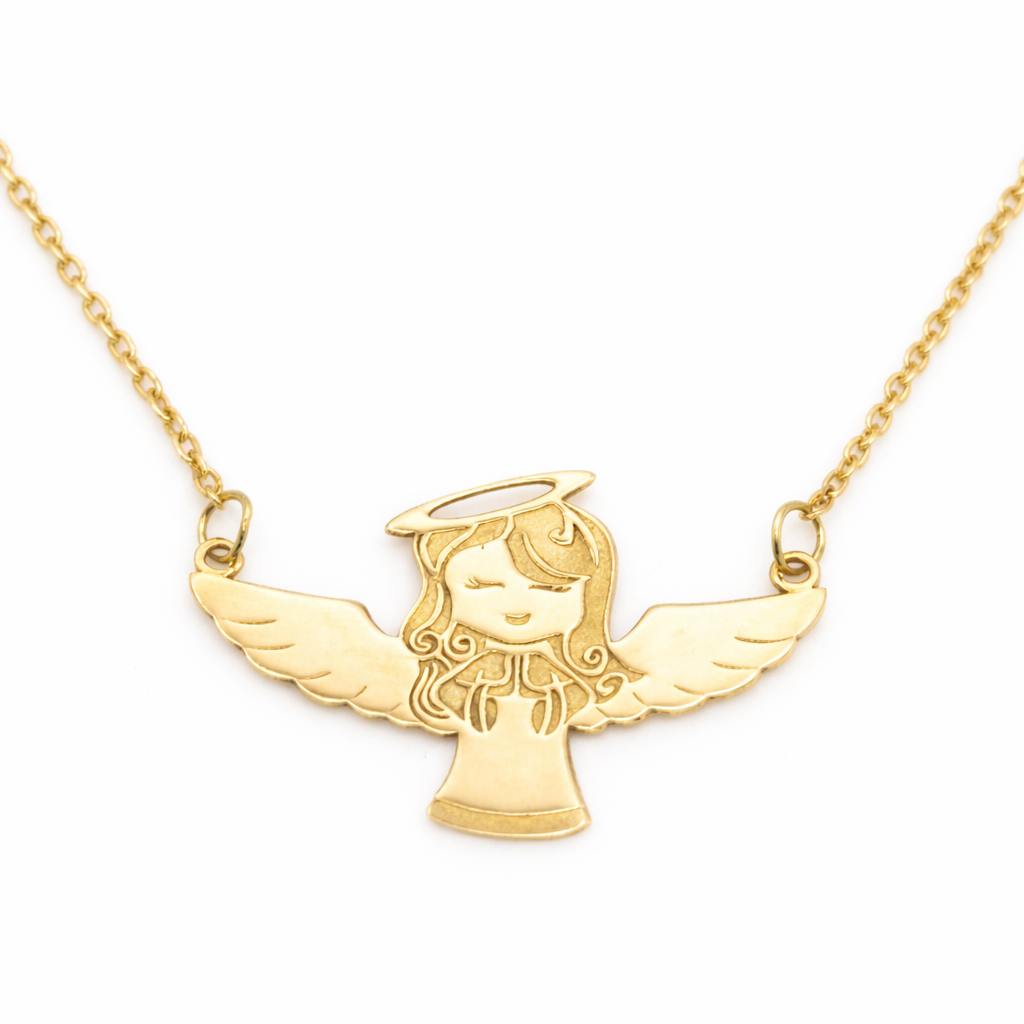18K Solid Gold Angel Necklace – Guardian Angel Pendant