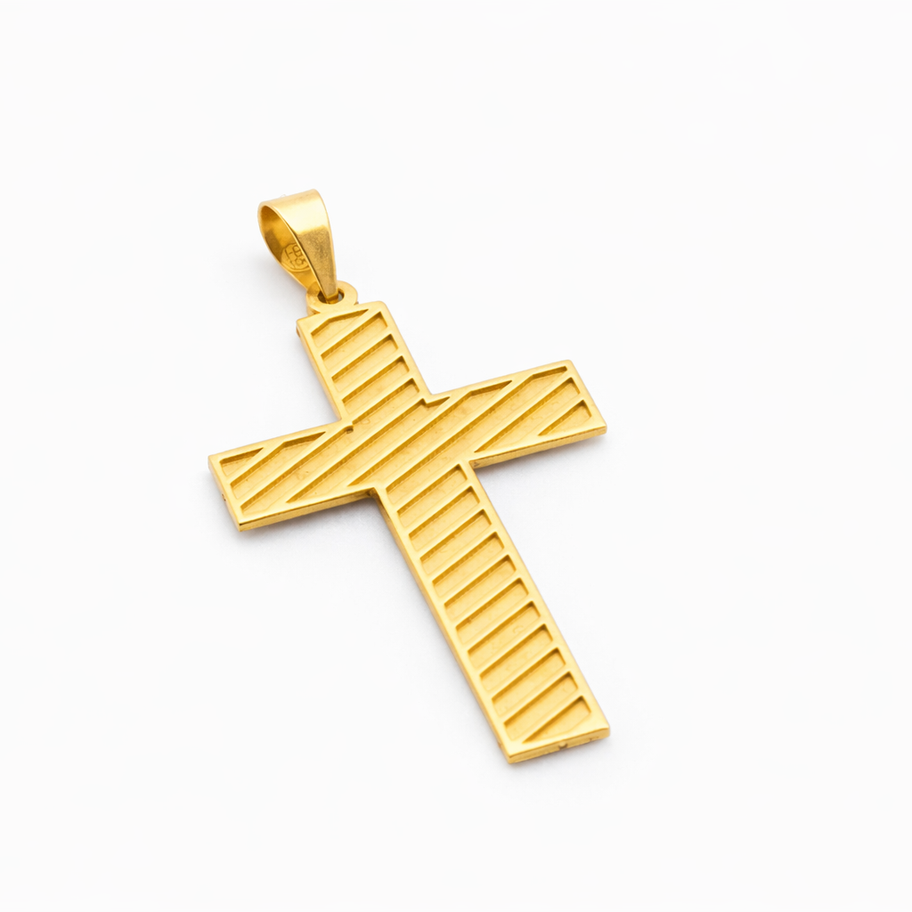 18K Solid Gold Textured Cross Pendant