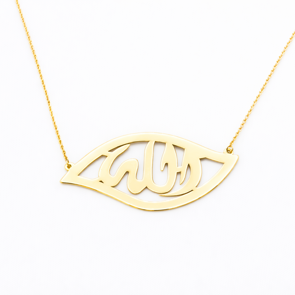 18K Solid Gold Allah Eye Necklace
