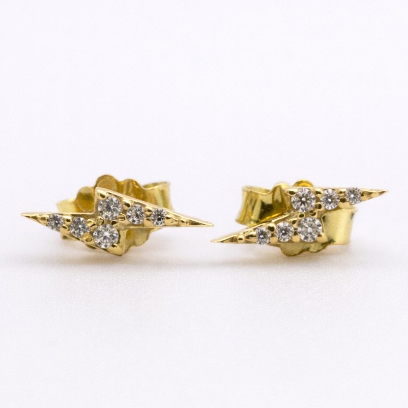 18K Yellow Gold Lightning Bolt CZ Stud Earrings