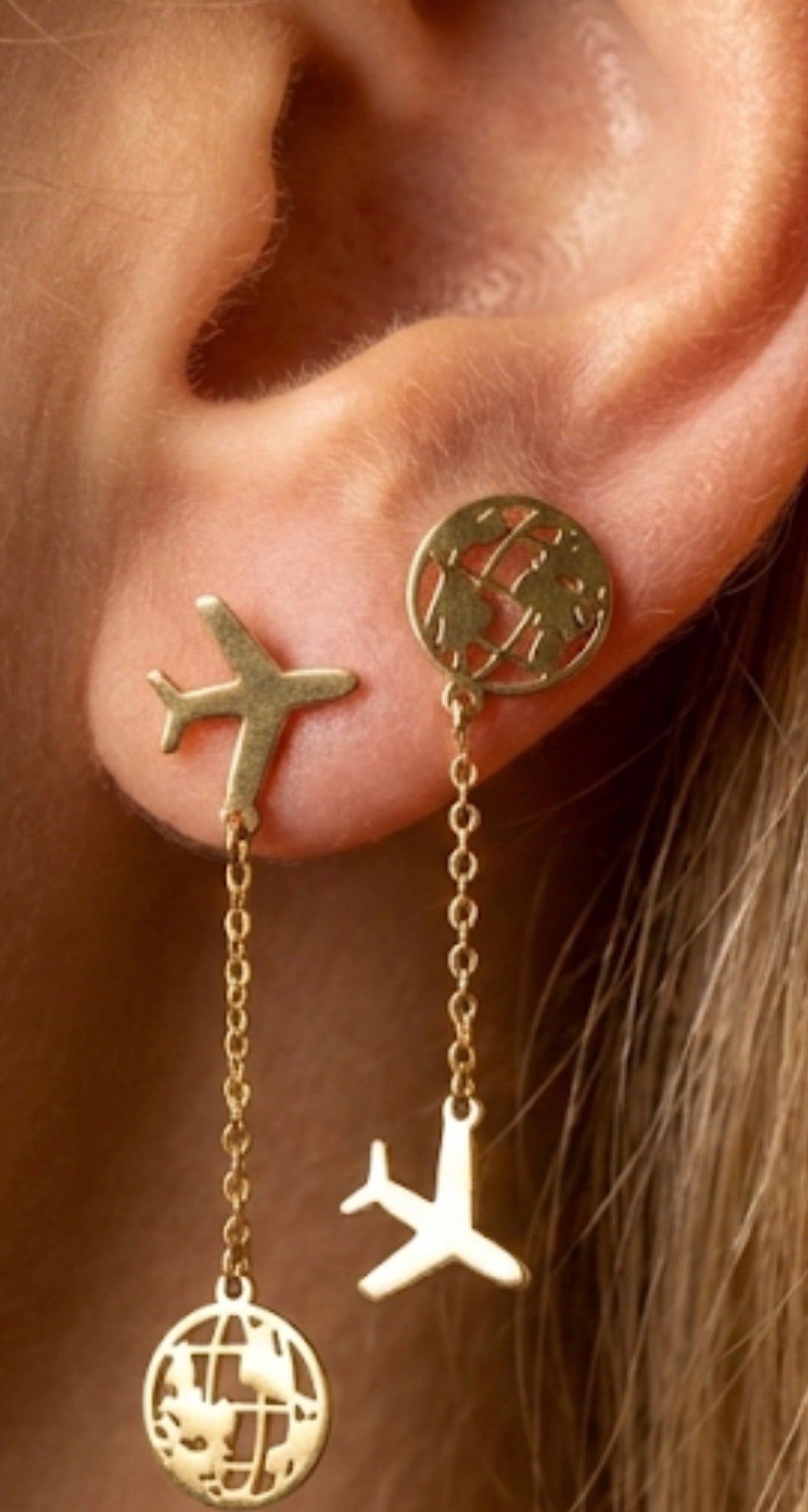 18K Gold World Traveler Drop Earrings