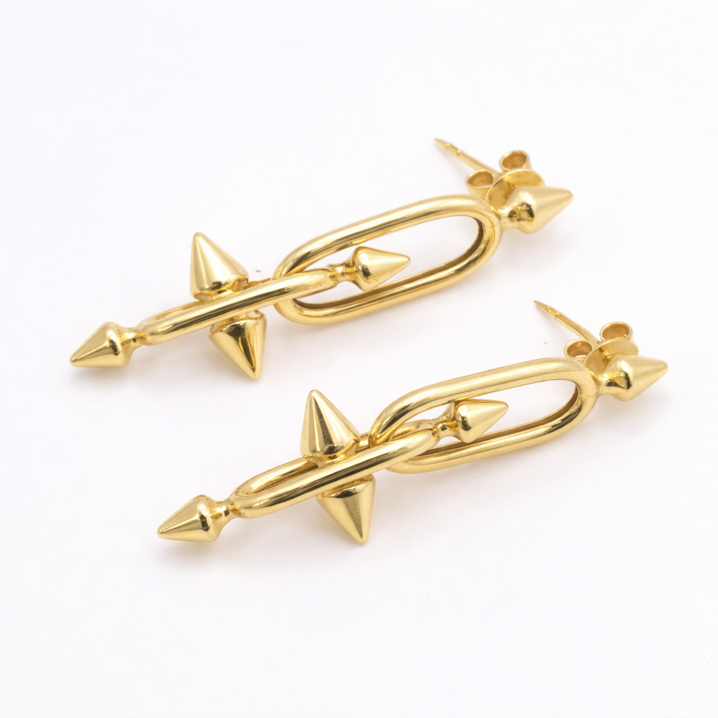 18K Solid Gold Spike Chain Link Earrings