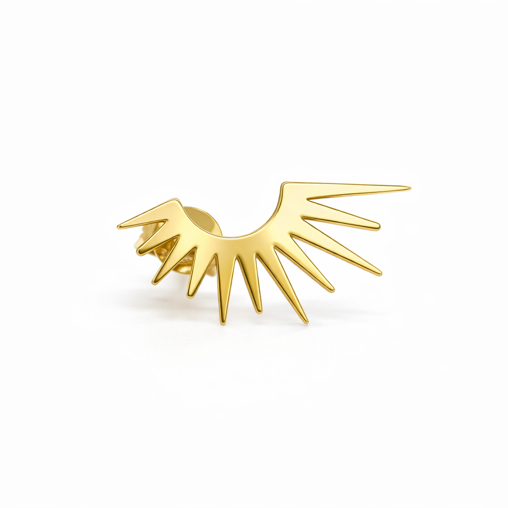 18K Solid Gold Sunburst Fan Stud Earring - Single earring