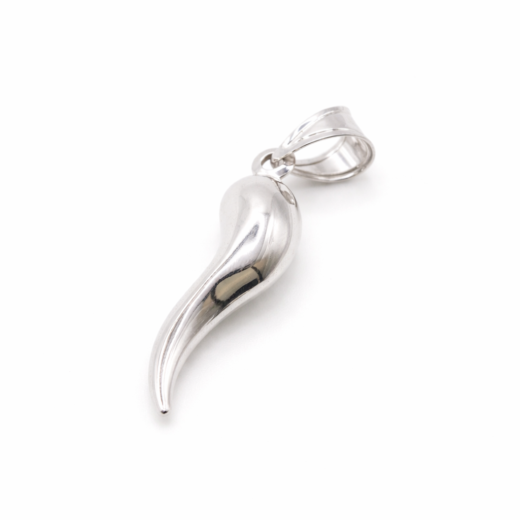 14KWhite Gold Italian  Horn Pendant