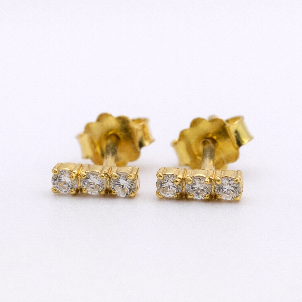 18K Yellow Gold CZ Bar Stud Earrings