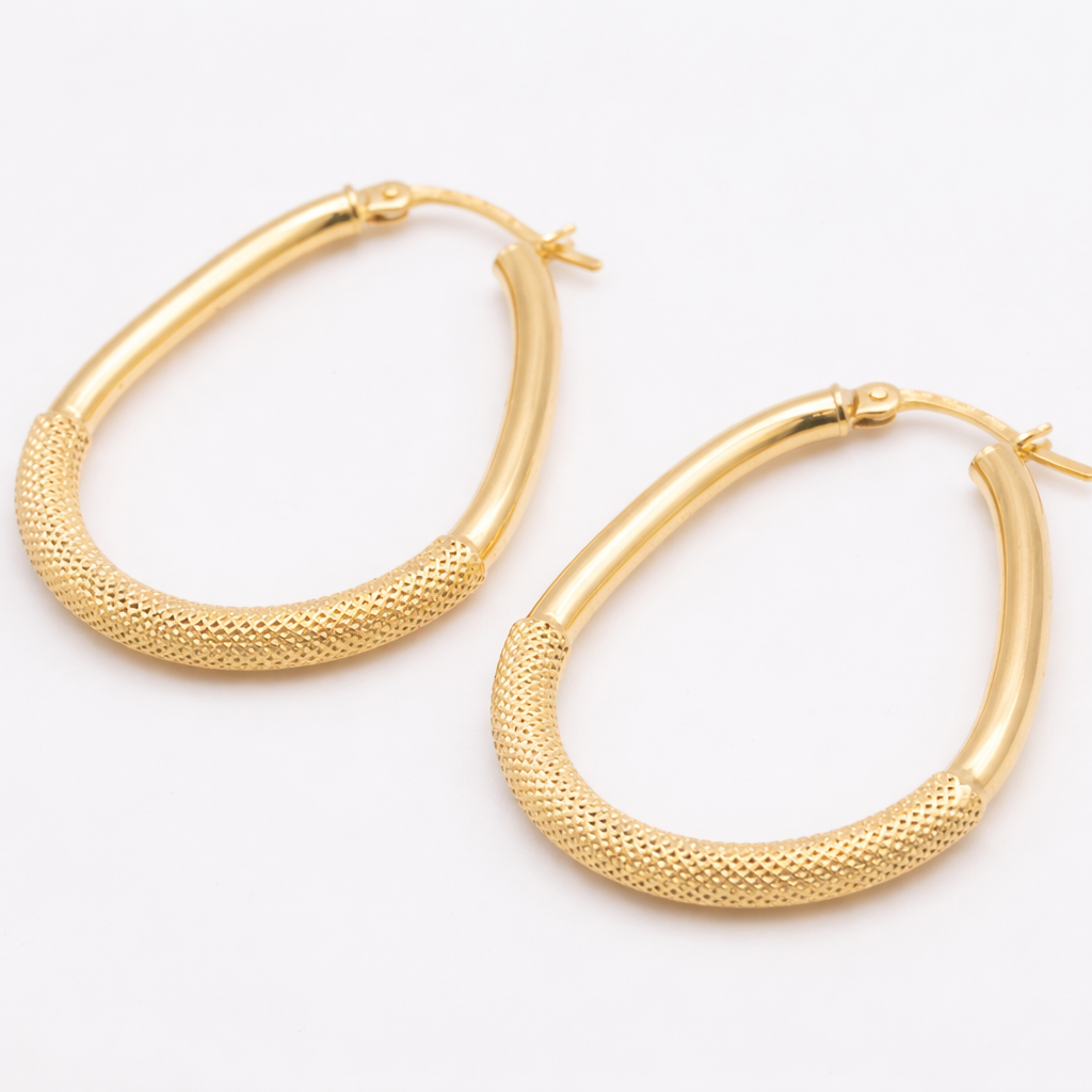 18K Yellow Gold Textured Teardrop Hoop Earrings