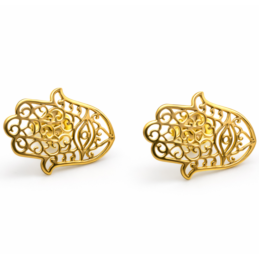18K Yellow Gold Hamsa Hand Stud Earrings