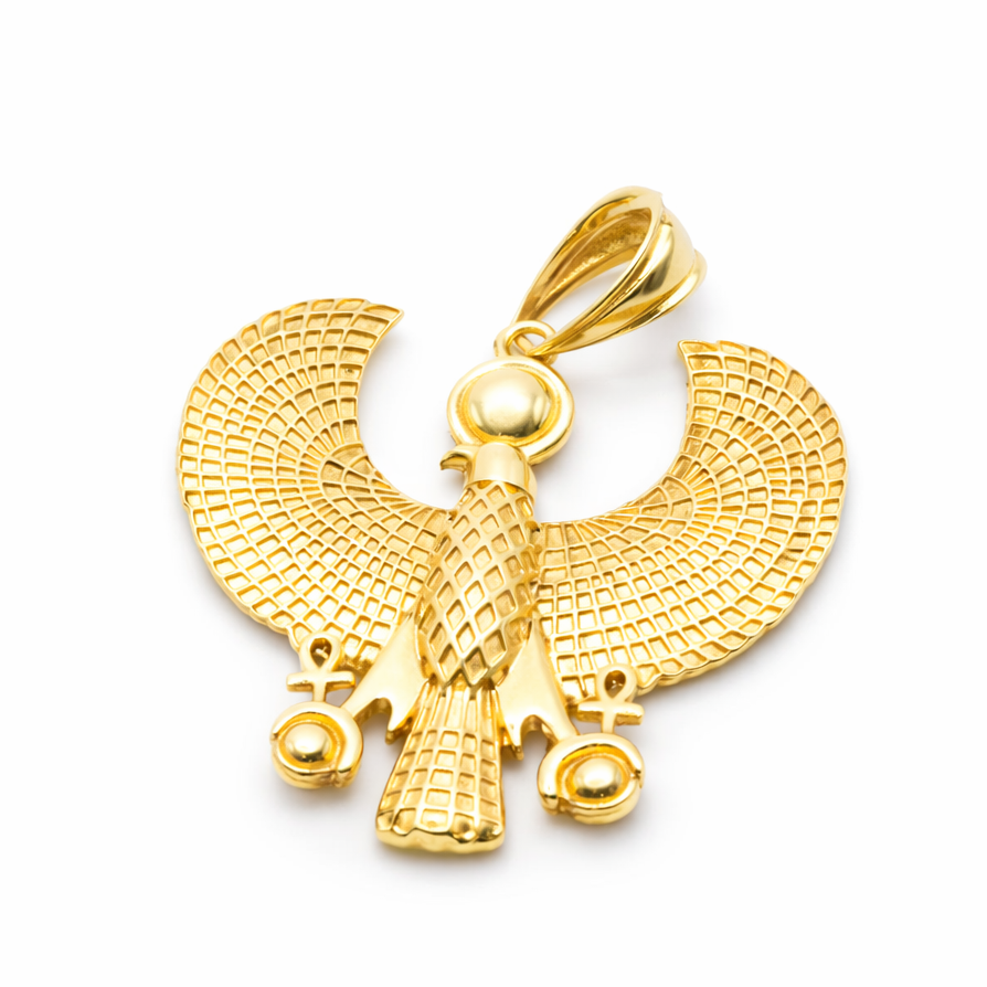 18K Solid Gold Egyptian Falcon Pendant
