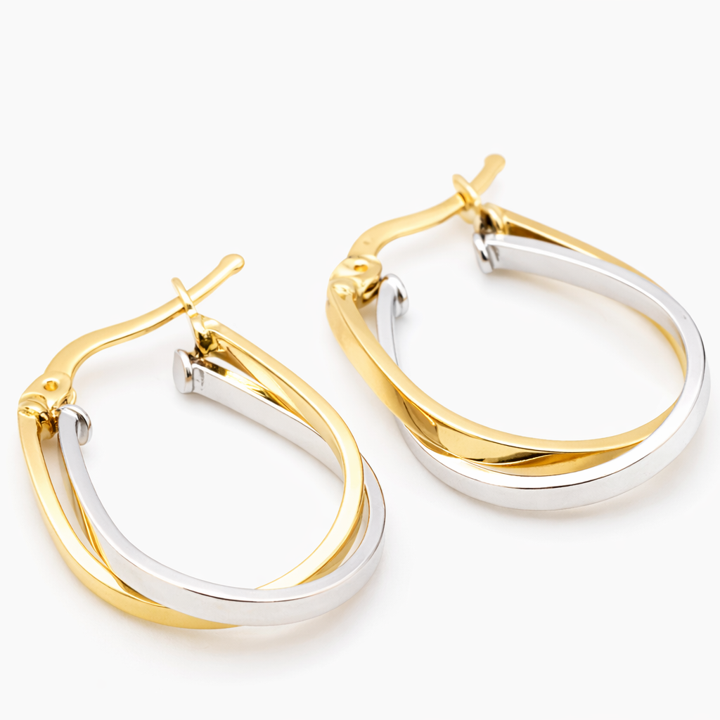 14K Two-Tone Gold Twisted Hoop Earrings