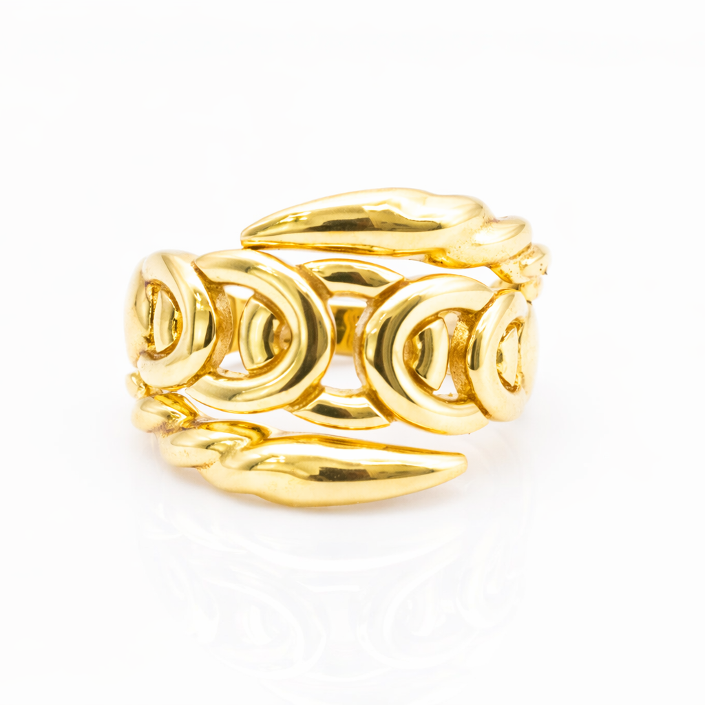 18K Solid Gold Openwork Crescent Ring