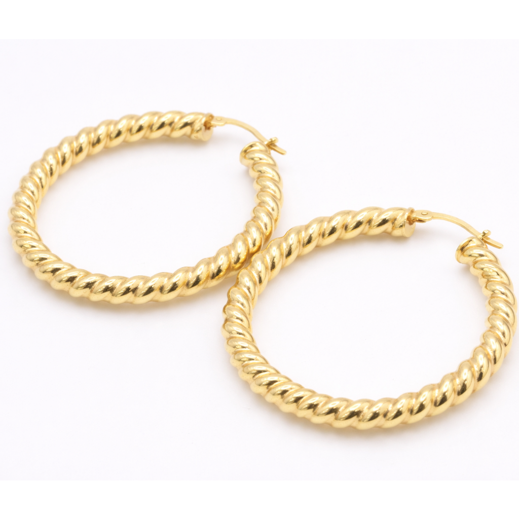 18K Solid Gold Twisted Hoop Earrings