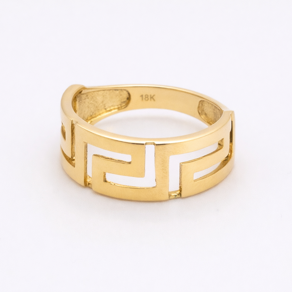 18K Solid Yellow Gold Greek Key Ring