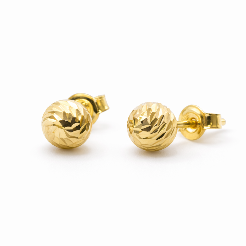 14K Solid Gold Diamond-Cut Ball Stud Earrings