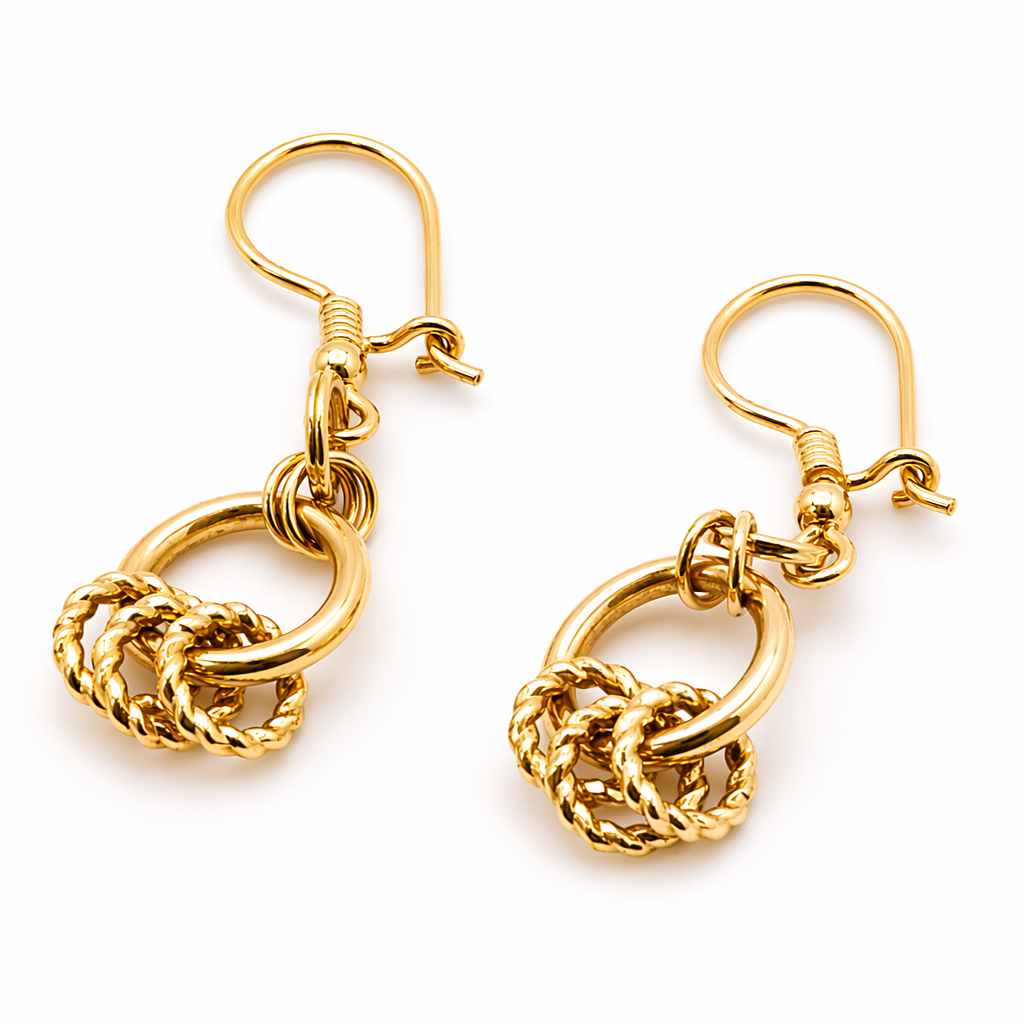 18K Solid Gold Interlocking Ring Earrings