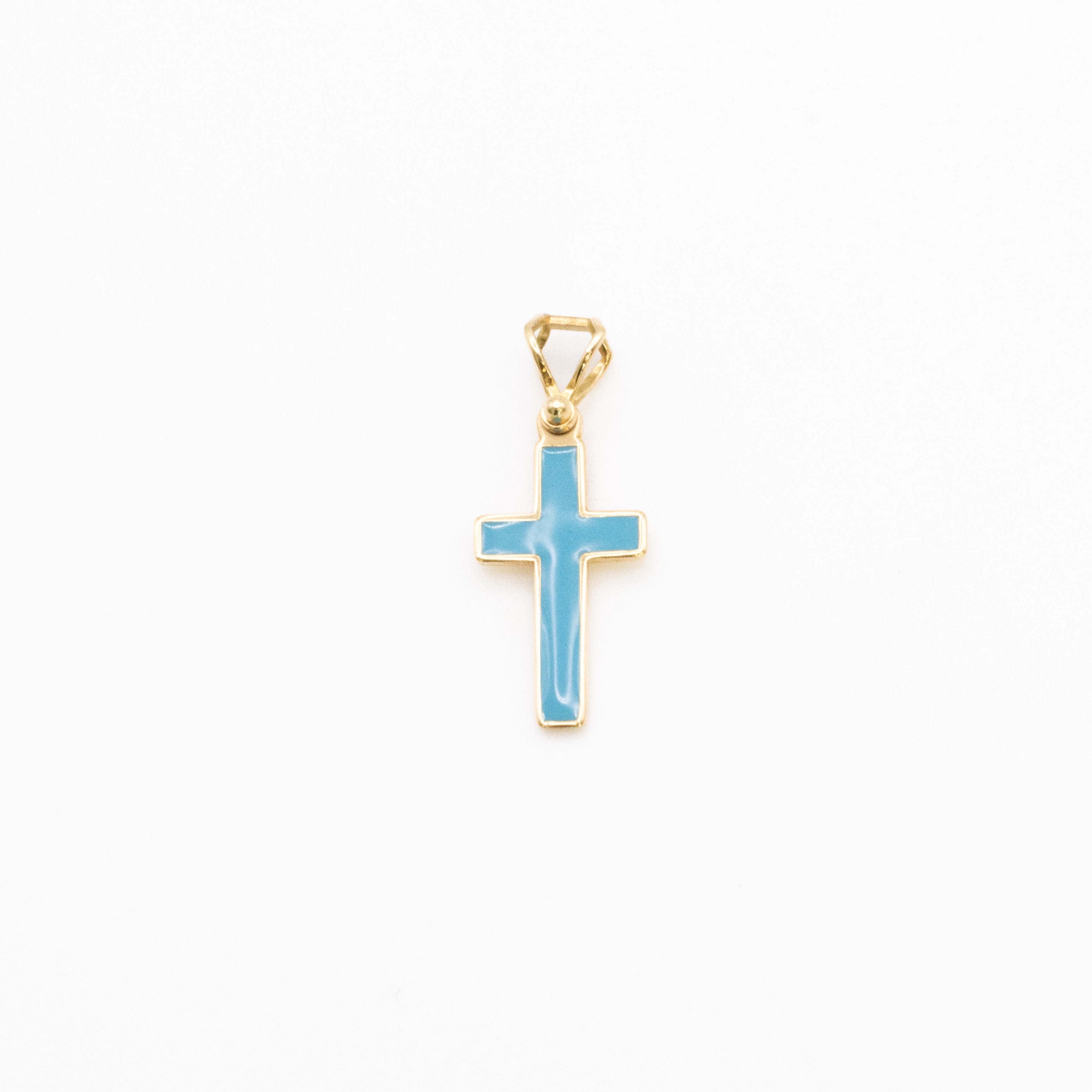Blue Enamel Cross Charm - 18K Solid Gold
