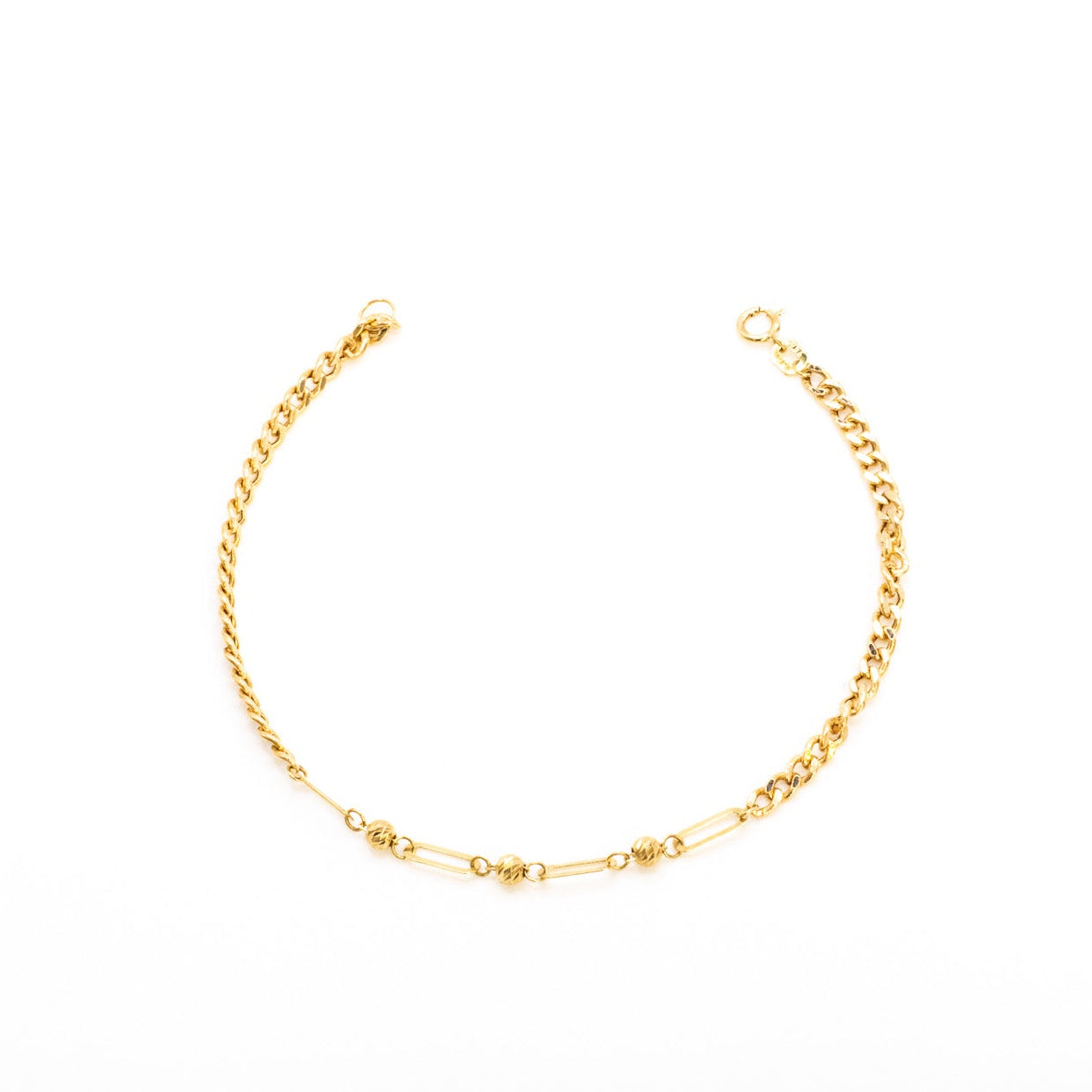 18K Curb & Bead Accent Bracelet