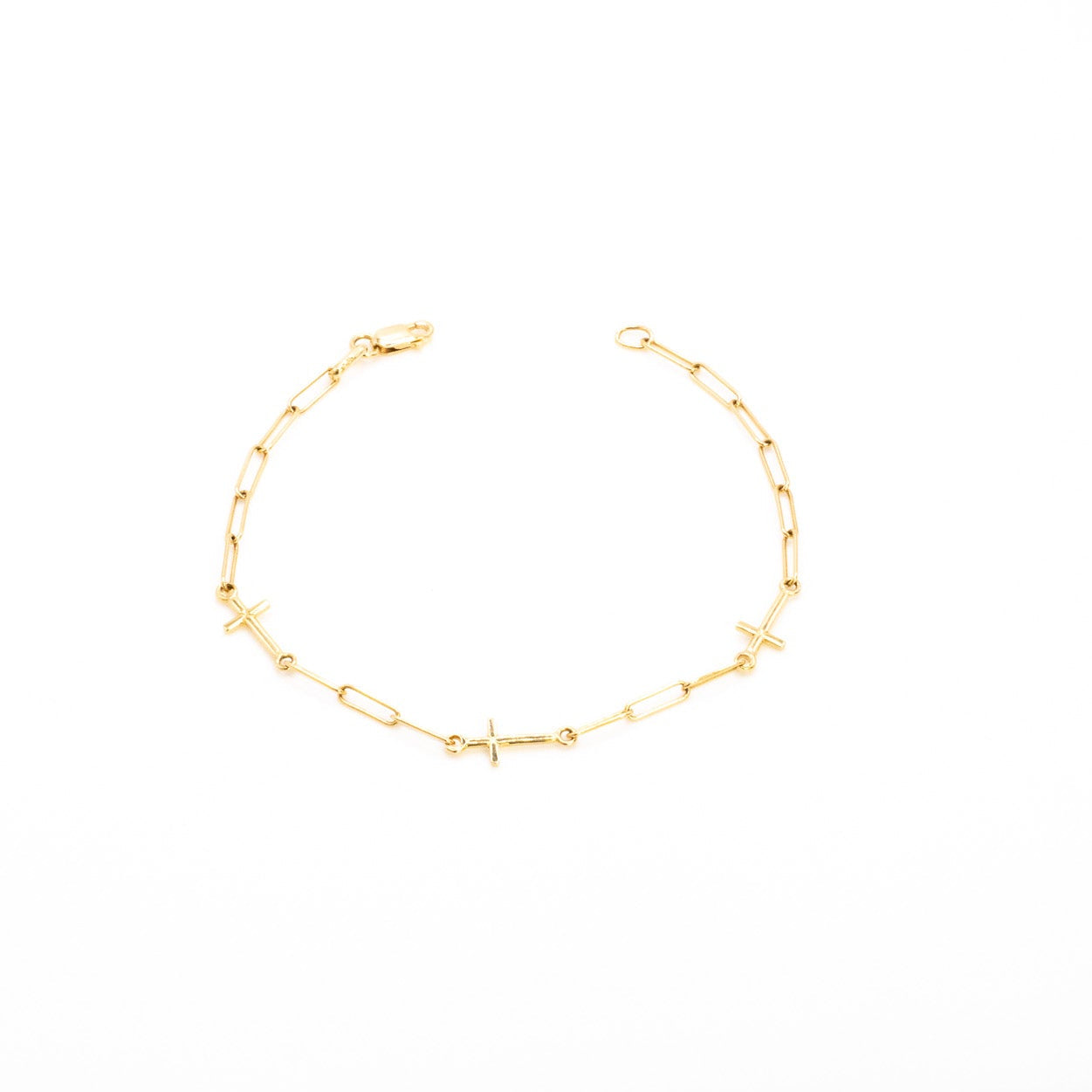 18K Cross Station Paperclip Bracelet