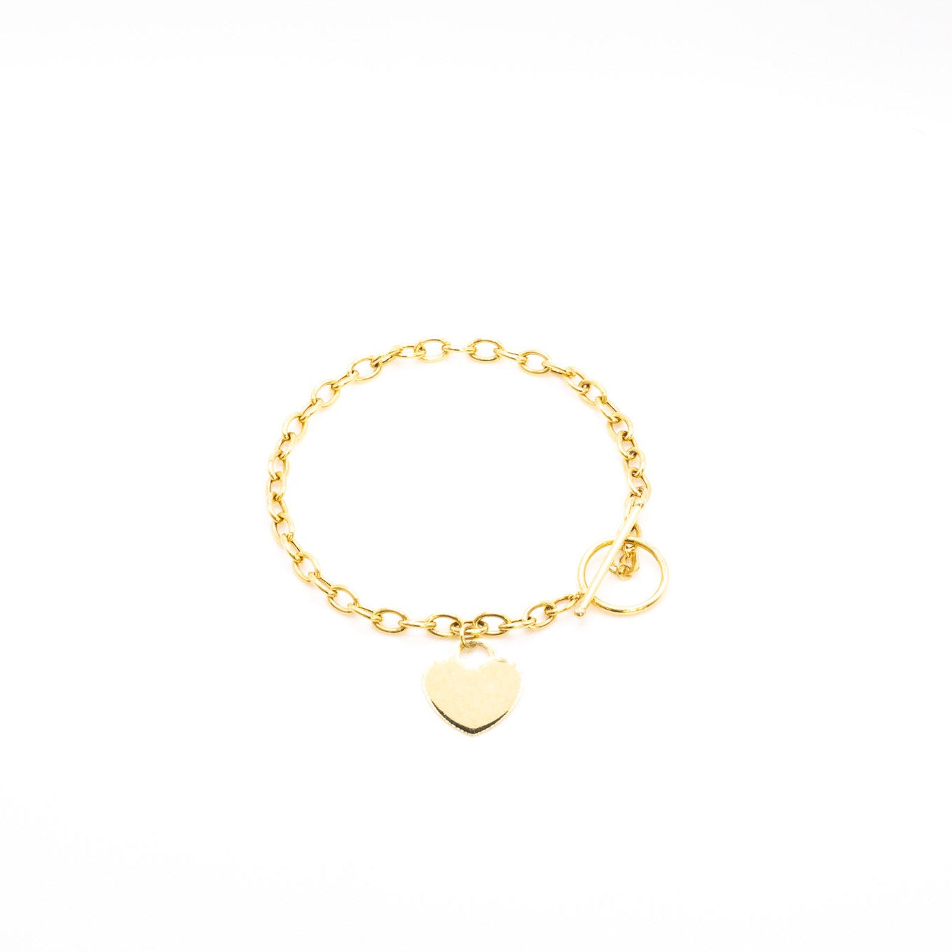 14K Heart Charm Toggle Bracelet