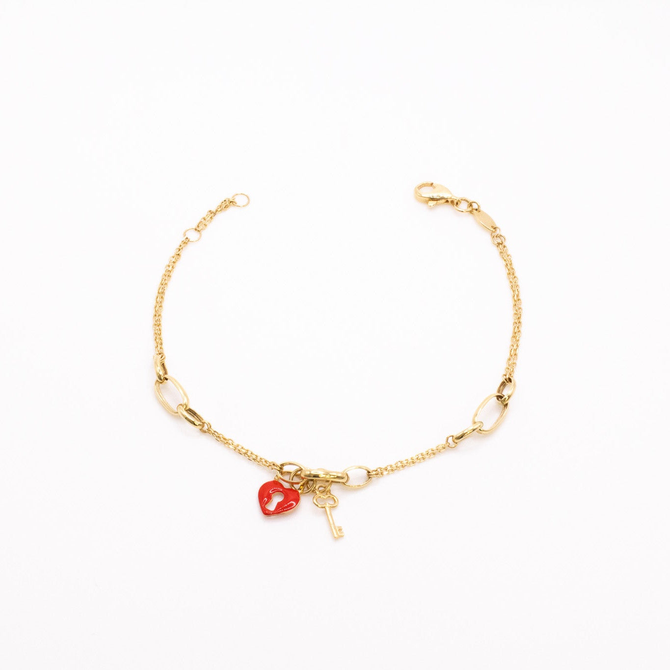 . 18K Heart & Key Drop Bracelet (Red)