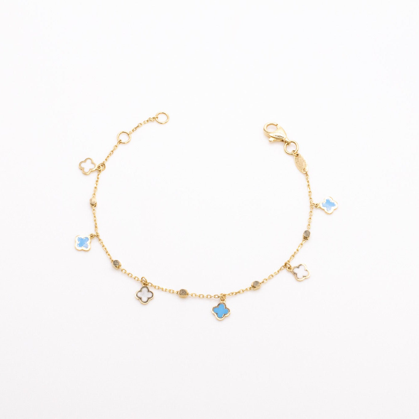 18K Mini Clover Charm Bracelet (Blue & White)