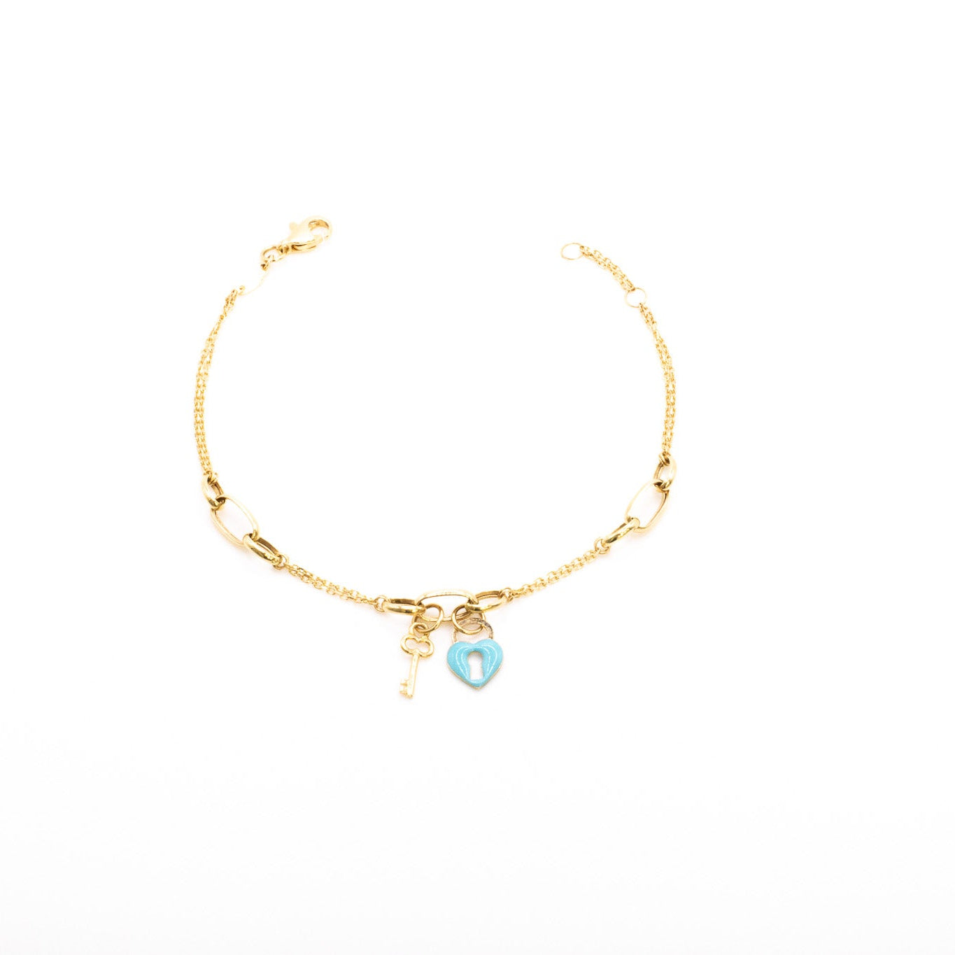 18K Heart & Key Drop Bracelet (Blue)