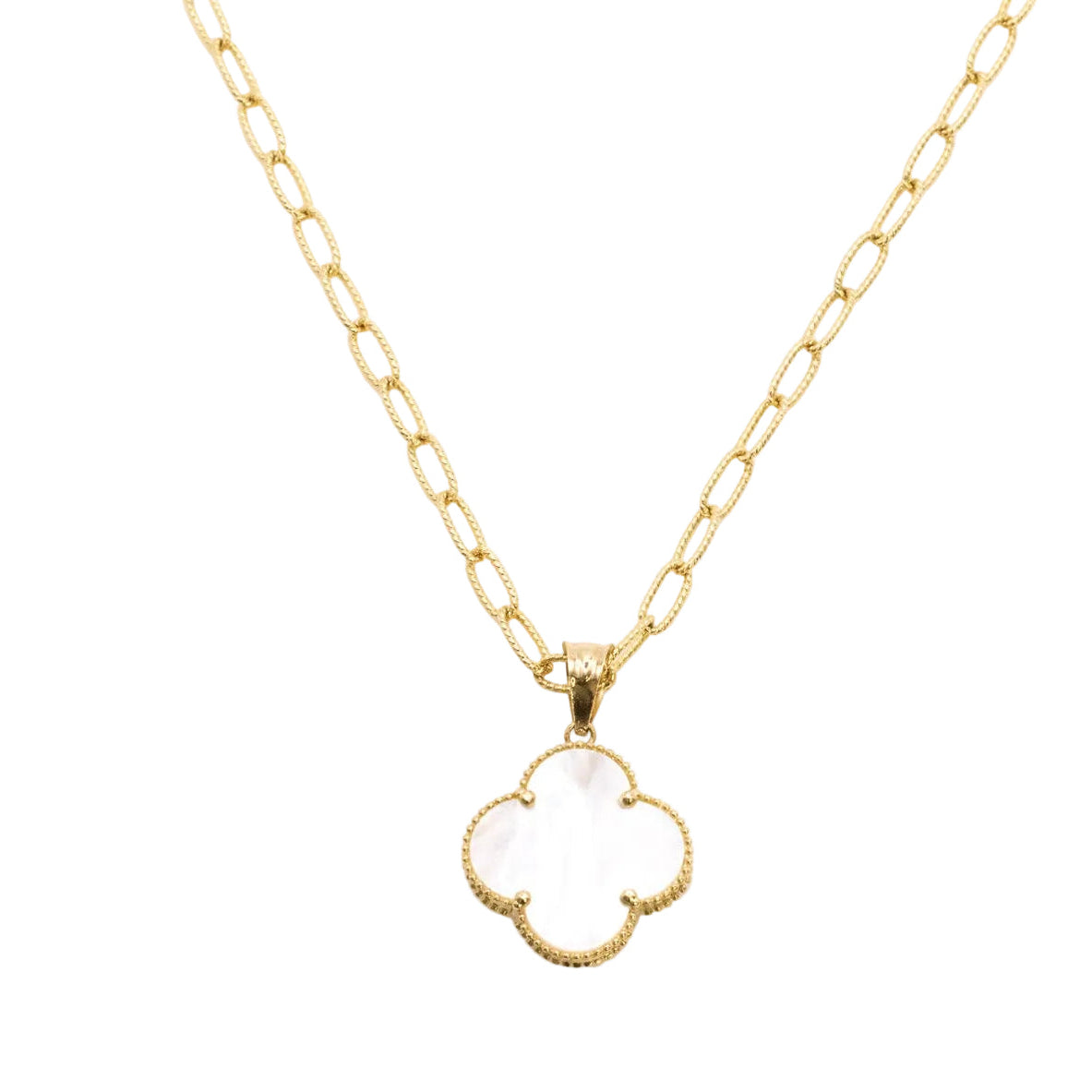 Mother of Pearl Clover Necklace – 18K Solid Gold