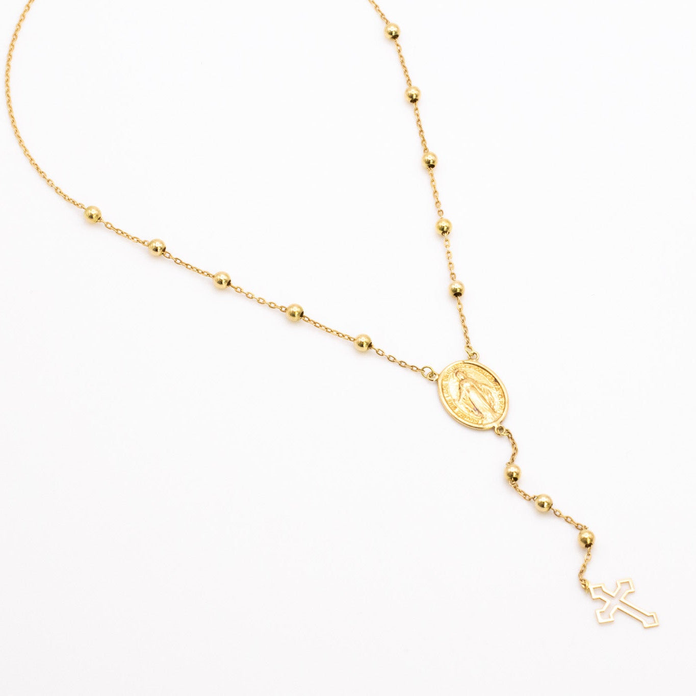 18K Solid Gold Rosary Necklace