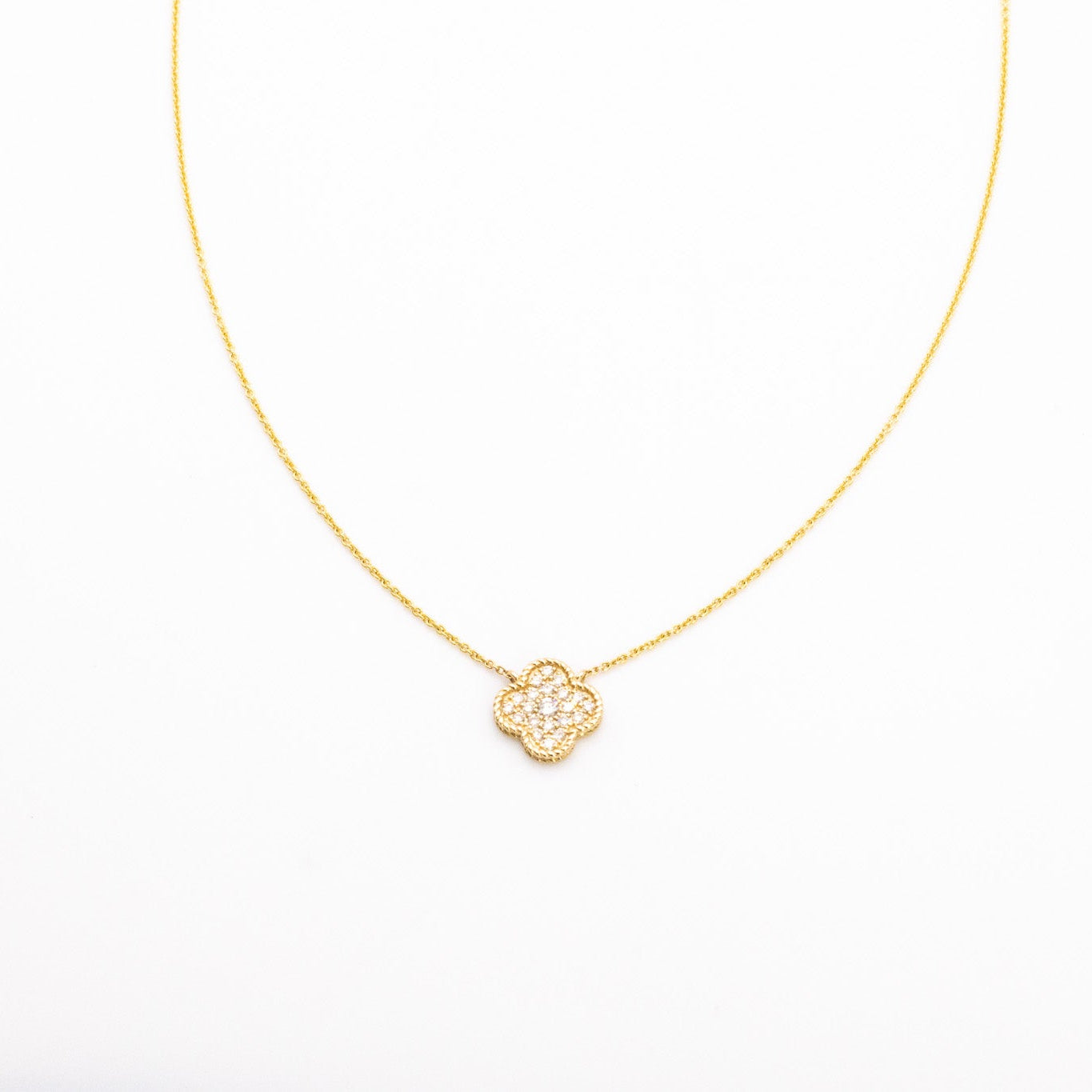 14k Yellow Gold Diamond Clover Necklace