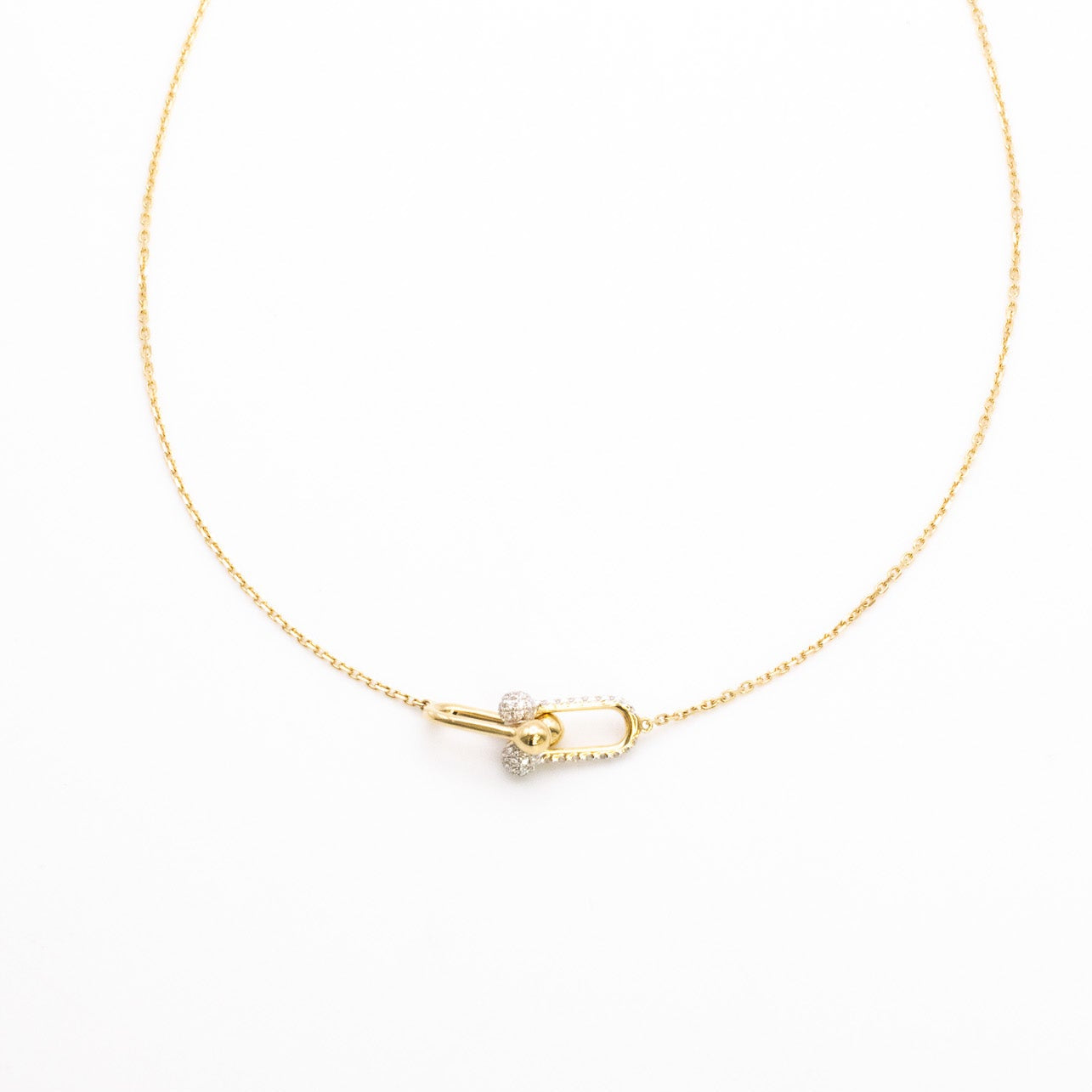 14K Gold Safety Pin Diamond Necklace