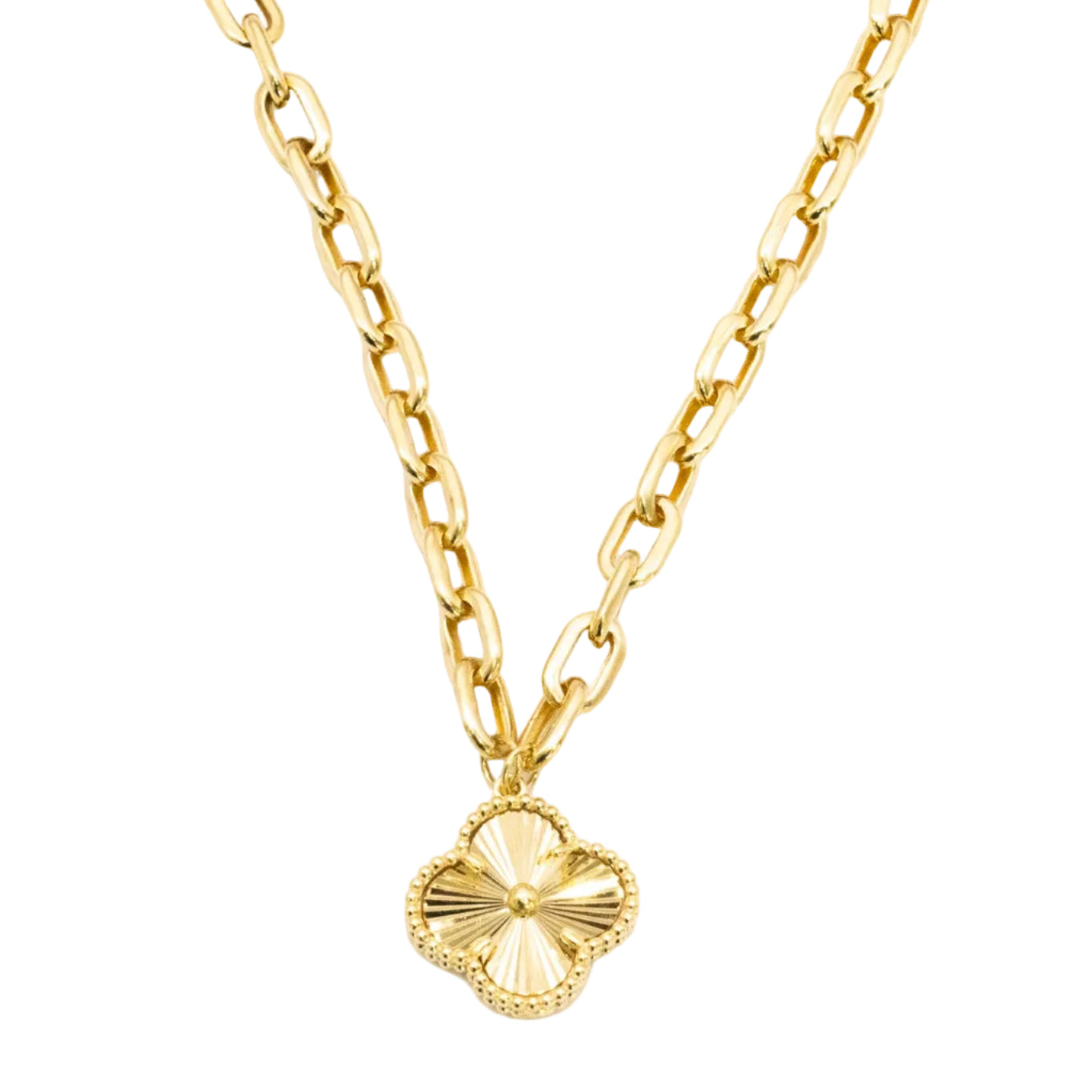 18K paper clip clover pendant