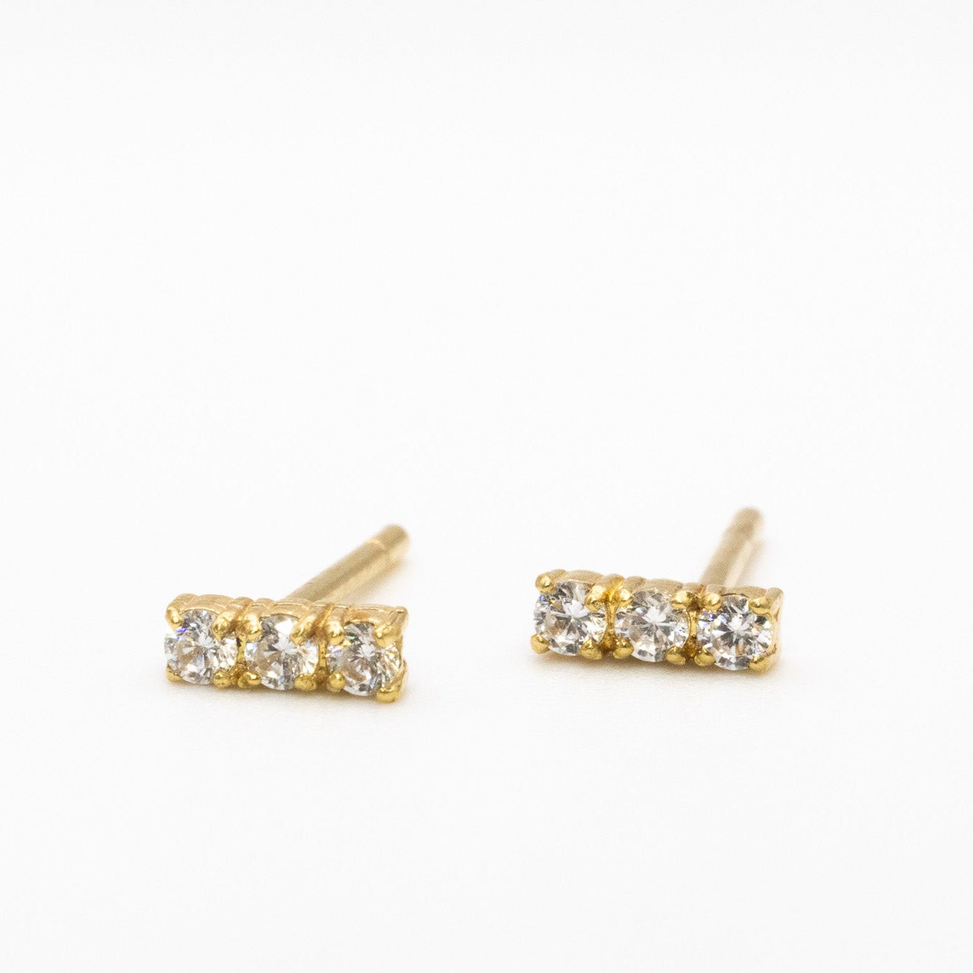 18K Three Stones Stud Earrings