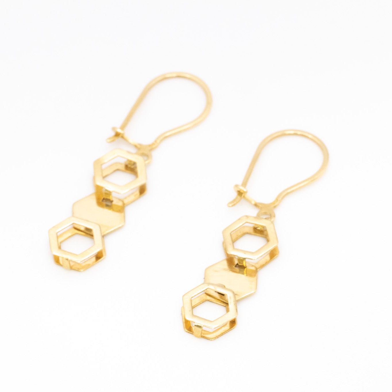 18K Gold Geometric Hexagon Drop Earrings