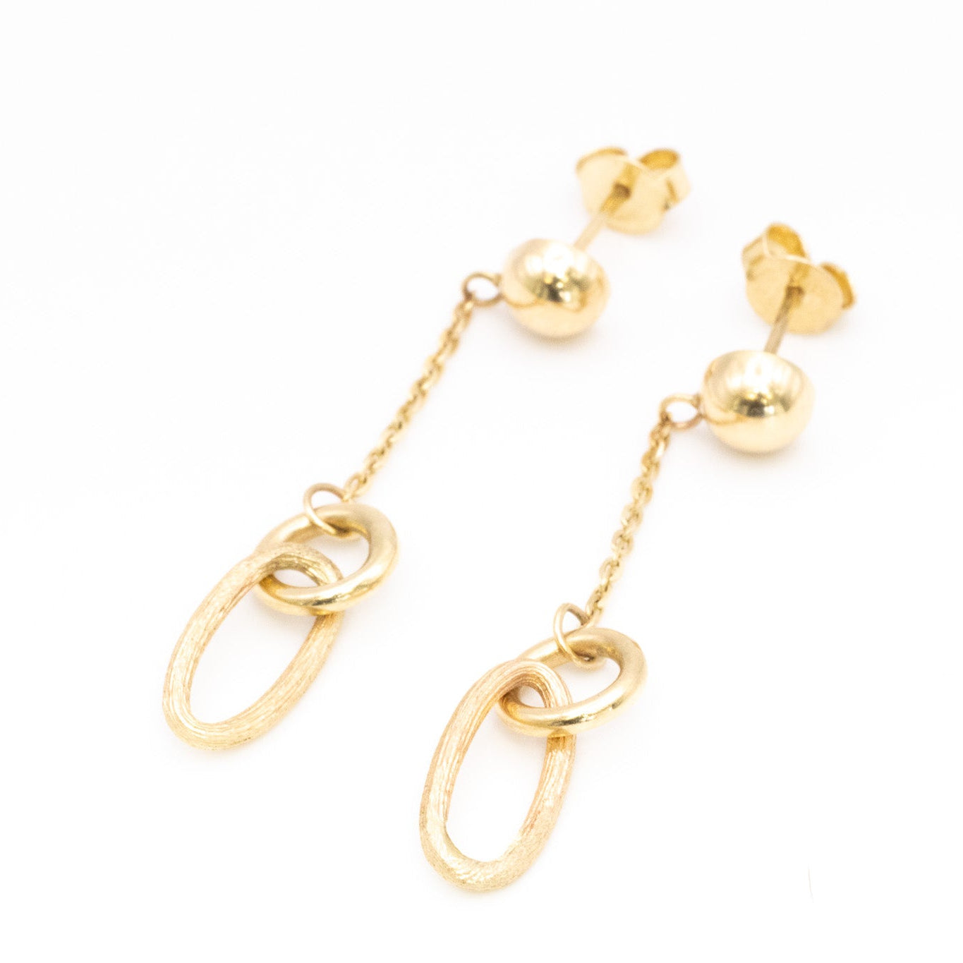 14k Brushed Oval Link Drop Earrings