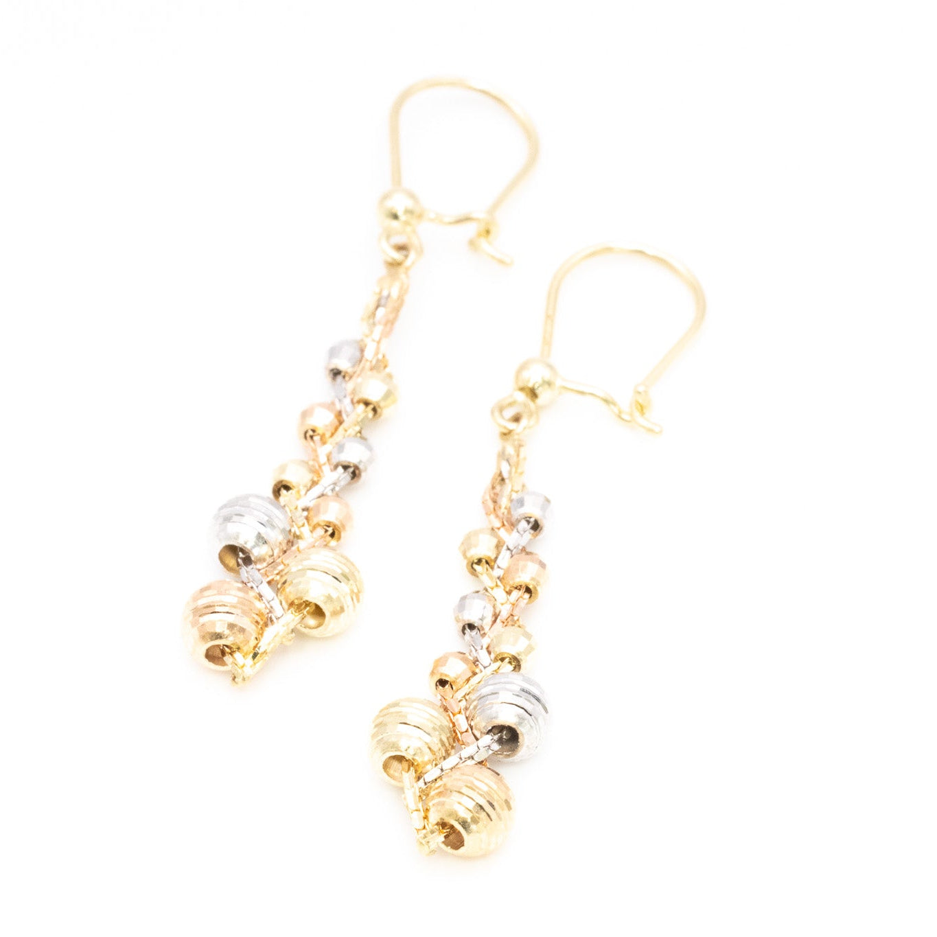 14k Gold Tri-Color Gold Bead Drop Earrings
